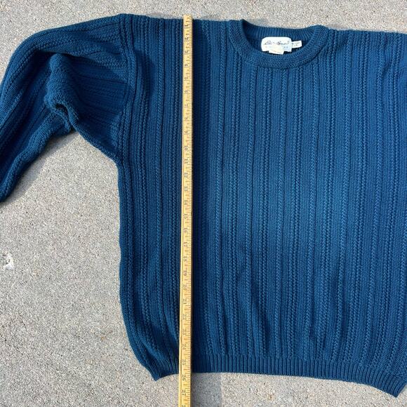 Vintage 90s Eddie Bauer Dark Teal Blue Rib Knit Crewneck Sweater Cotton LARGE - Picture 7 of 8